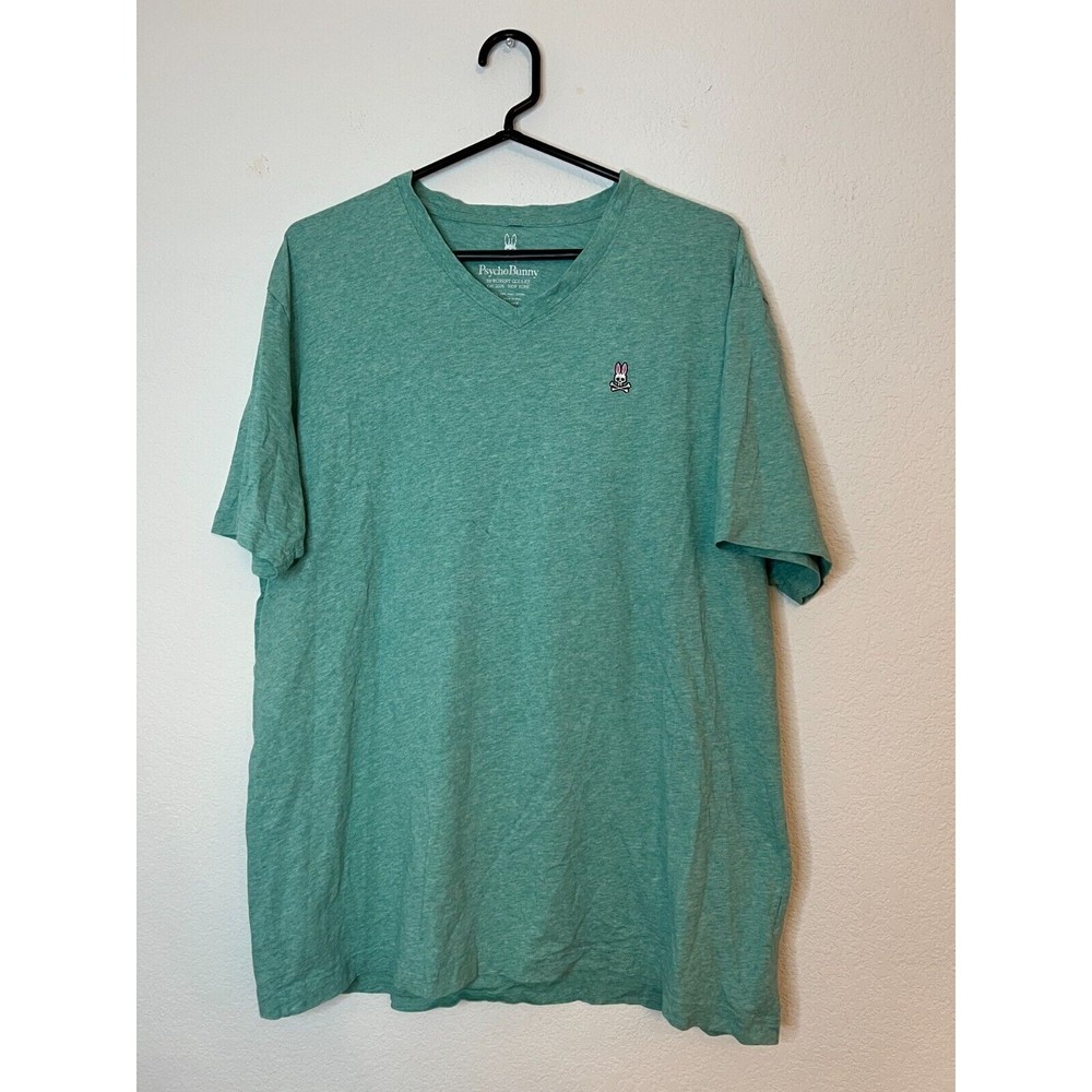 Psycho Bunny Shirt Mens 8 Large Green Classic Logo Tee V Neck Pima Cotton